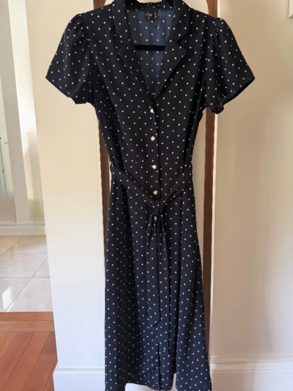 Simons Icône Navy & White Polka Dot Midi Dress – Small